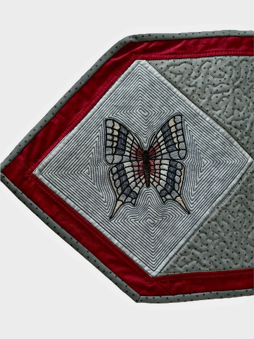 Handmade Quilted Butterfly Table Runner Patchwork Free Motion Stitching EUC